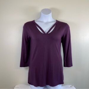 Laila Jayde Laran V Detail Knit Purple V-Neck Blouse - size 1X